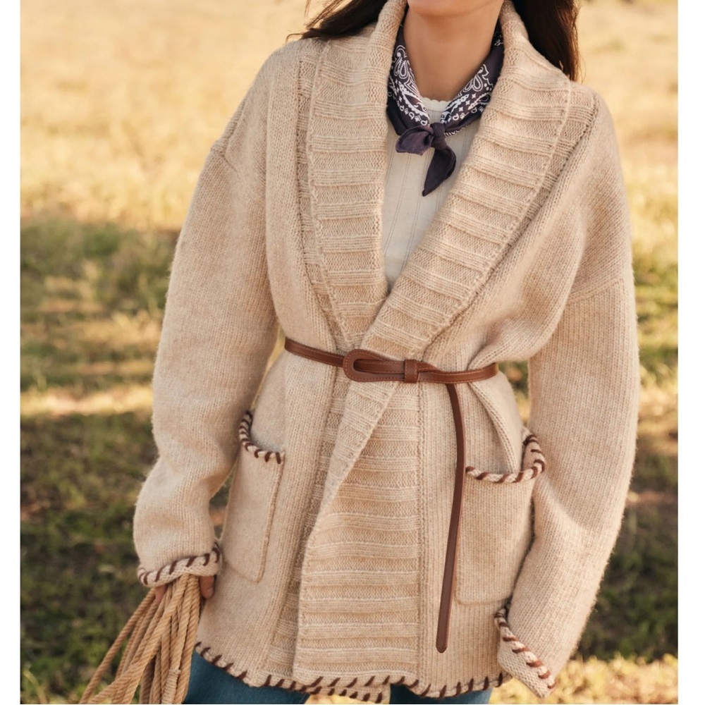 NWT TUCKERNUCK Sandstone Heather and Brown Blanket Stitch Harrow Cardigan XXL